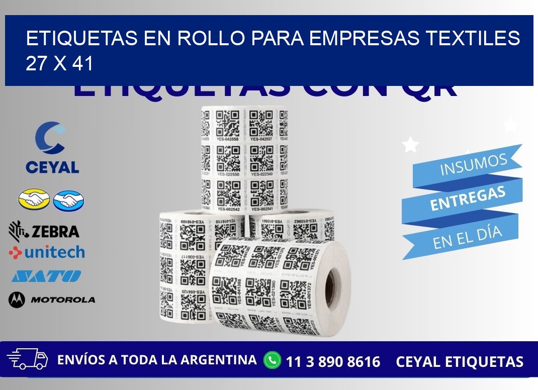 ETIQUETAS EN ROLLO PARA EMPRESAS TEXTILES  27 x 41