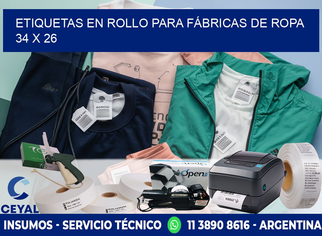 ETIQUETAS EN ROLLO PARA FÁBRICAS DE ROPA  34 x 26