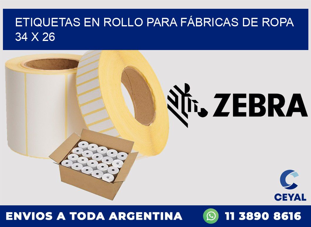ETIQUETAS EN ROLLO PARA FÁBRICAS DE ROPA  34 x 26