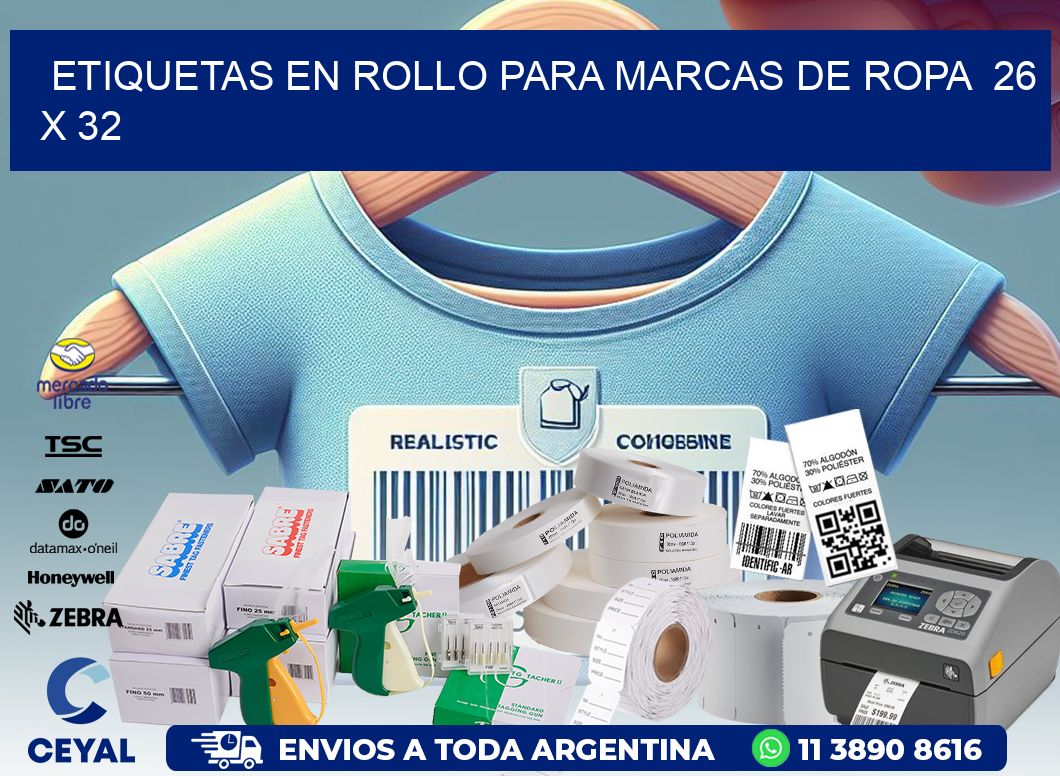 ETIQUETAS EN ROLLO PARA MARCAS DE ROPA  26 x 32
