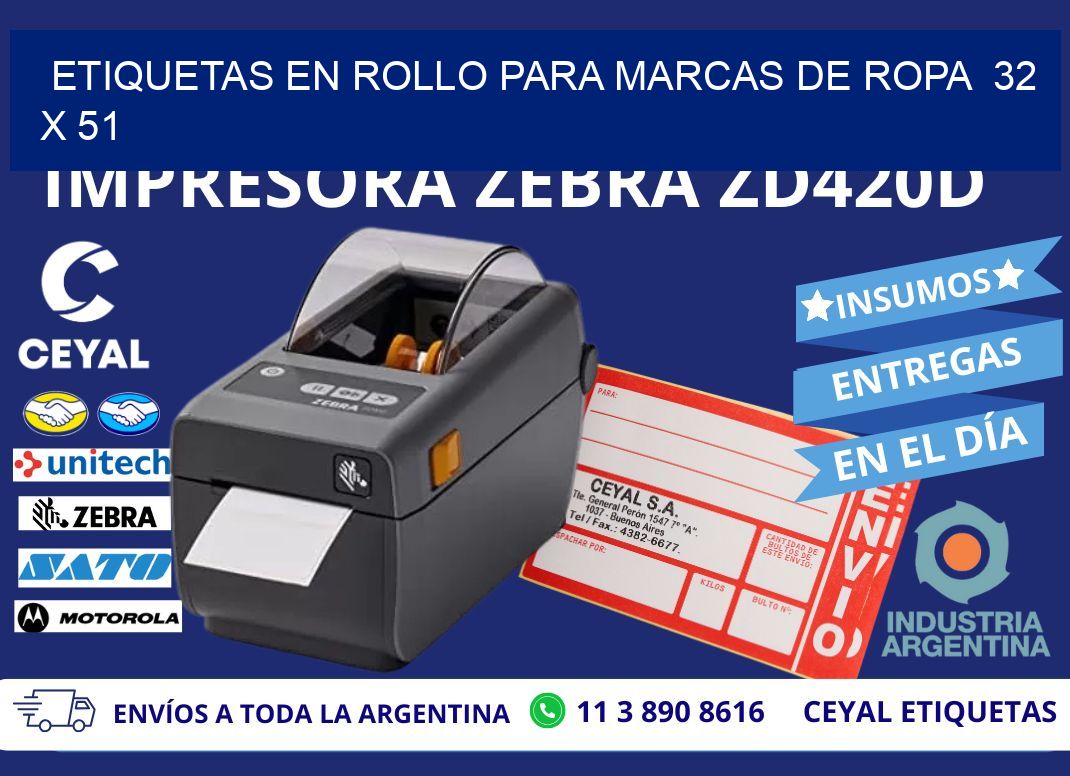 ETIQUETAS EN ROLLO PARA MARCAS DE ROPA  32 x 51