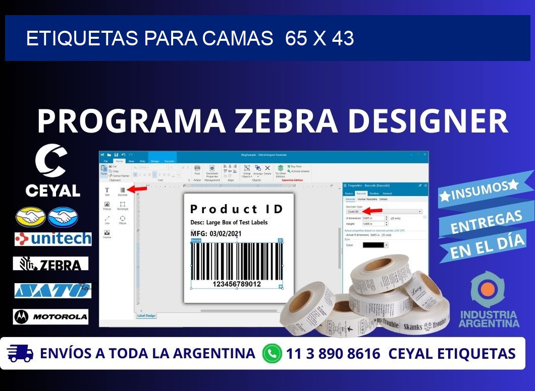 ETIQUETAS PARA CAMAS  65 x 43