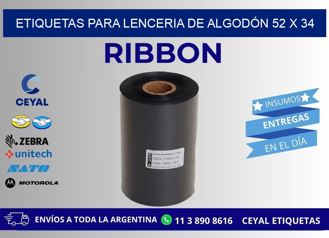 ETIQUETAS PARA LENCERIA DE ALGODÓN 52 x 34