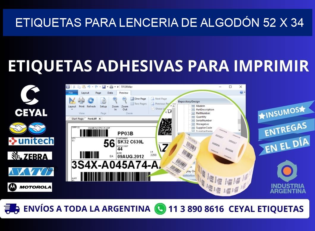 ETIQUETAS PARA LENCERIA DE ALGODÓN 52 x 34