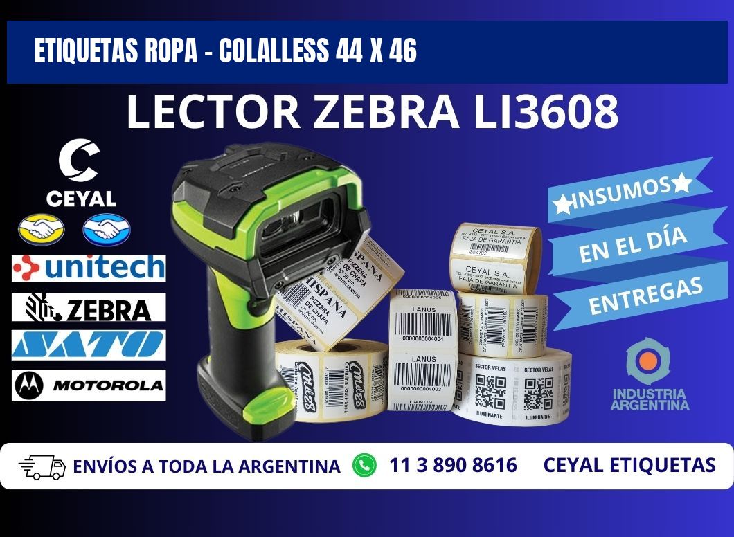ETIQUETAS ROPA - COLALLESS 44 x 46