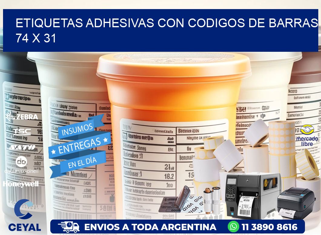 Etiquetas Adhesivas con Codigos de Barras  74 x 31