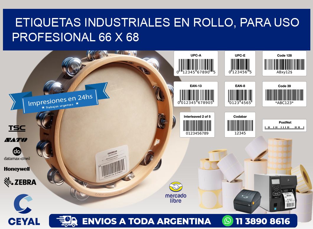 Etiquetas Industriales en Rollo, Para Uso Profesional 66 x 68