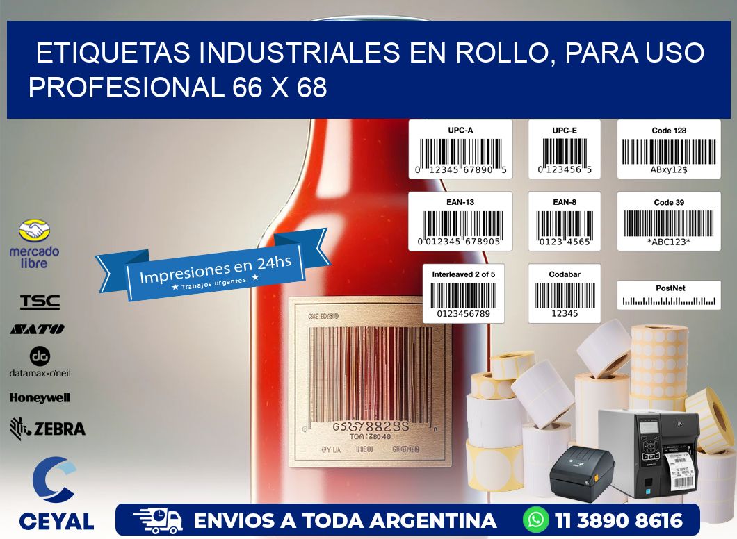 Etiquetas Industriales en Rollo, Para Uso Profesional 66 x 68