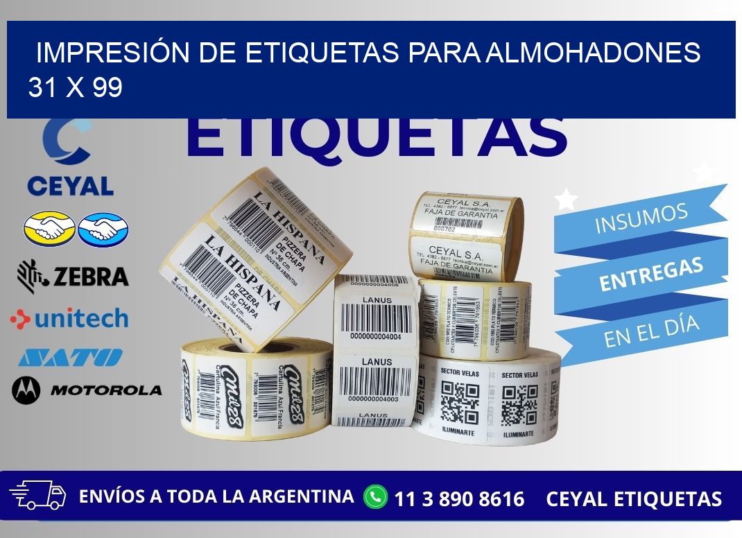 IMPRESIÓN DE ETIQUETAS PARA ALMOHADONES  31 x 99