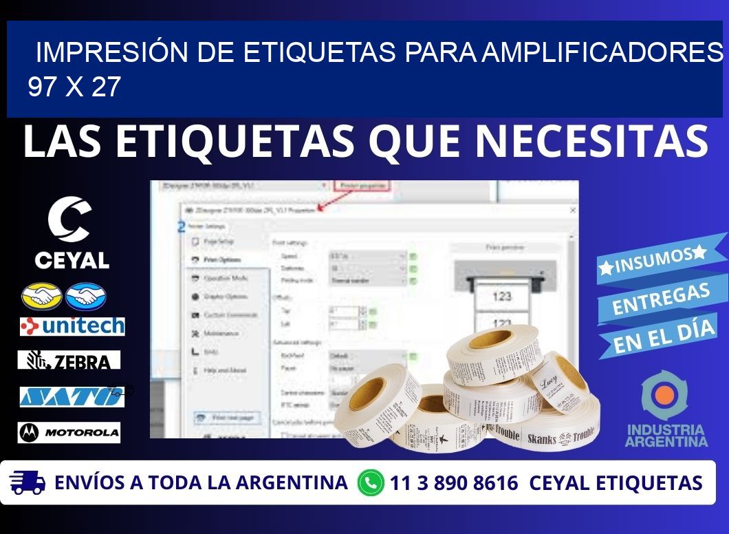 IMPRESIÓN DE ETIQUETAS PARA AMPLIFICADORES 97 x 27