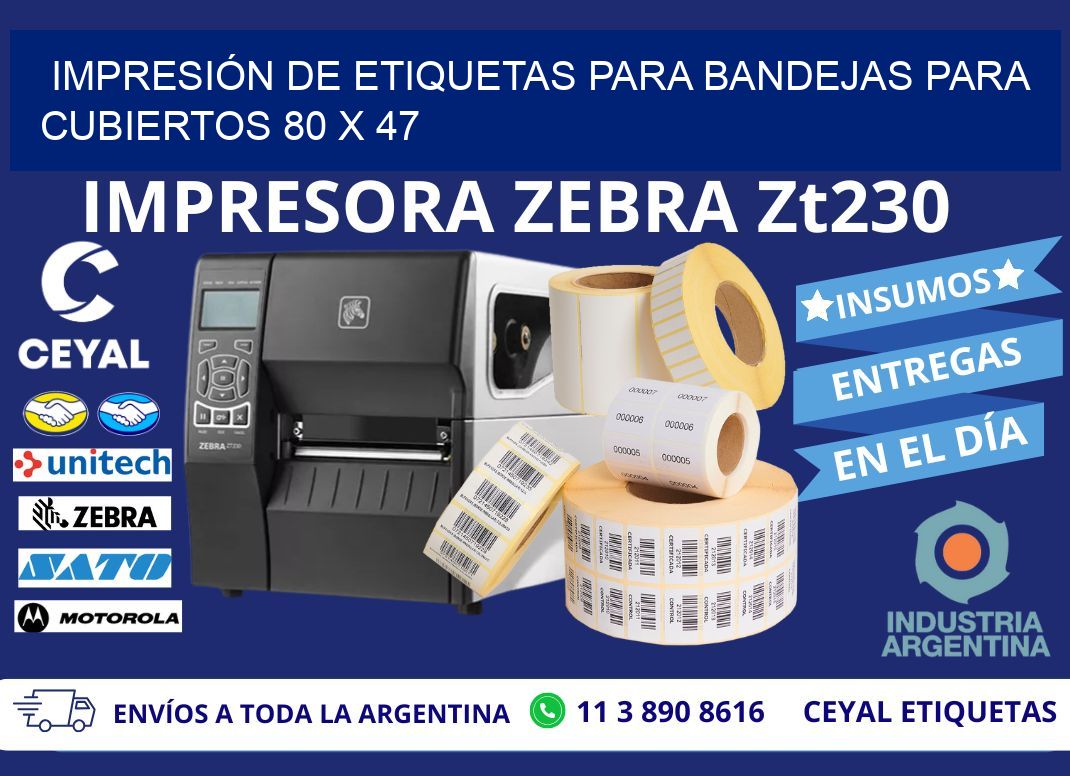 IMPRESIÓN DE ETIQUETAS PARA BANDEJAS PARA CUBIERTOS 80 x 47
