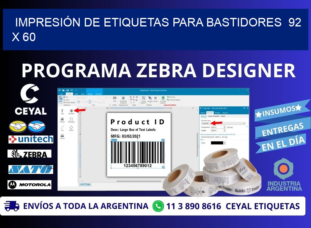 IMPRESIÓN DE ETIQUETAS PARA BASTIDORES  92 x 60