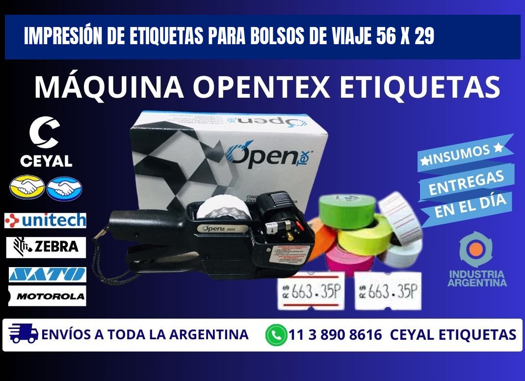 IMPRESIÓN DE ETIQUETAS PARA BOLSOS DE VIAJE 56 x 29