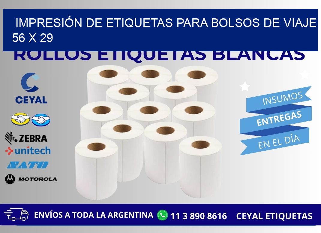 IMPRESIÓN DE ETIQUETAS PARA BOLSOS DE VIAJE 56 x 29