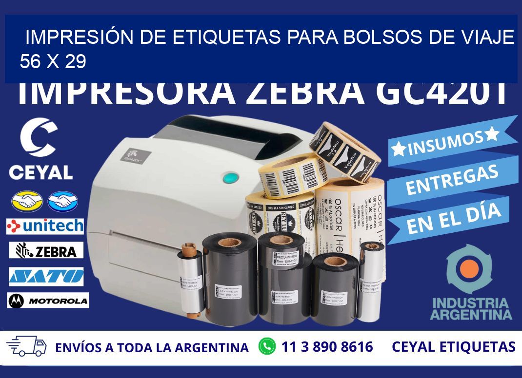 IMPRESIÓN DE ETIQUETAS PARA BOLSOS DE VIAJE 56 x 29