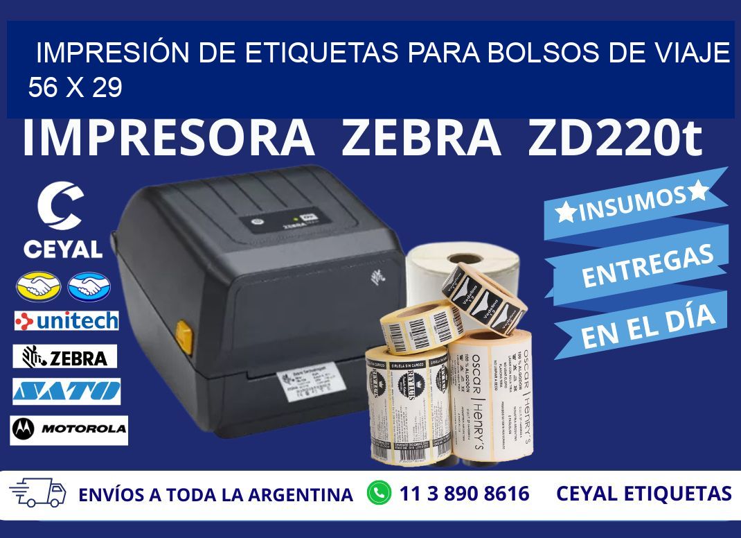 IMPRESIÓN DE ETIQUETAS PARA BOLSOS DE VIAJE 56 x 29