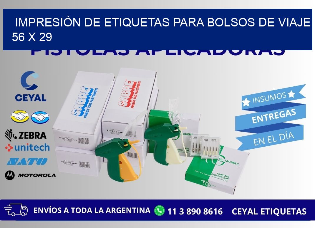 IMPRESIÓN DE ETIQUETAS PARA BOLSOS DE VIAJE 56 x 29