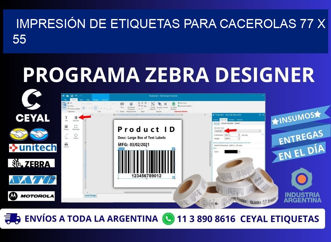 IMPRESIÓN DE ETIQUETAS PARA CACEROLAS 77 x 55