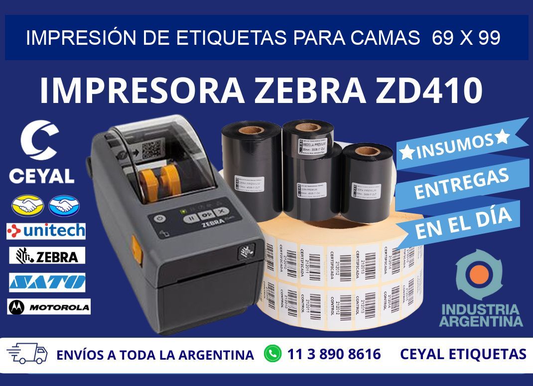 IMPRESIÓN DE ETIQUETAS PARA CAMAS  69 x 99
