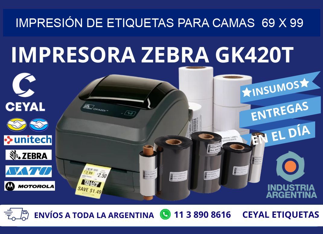 IMPRESIÓN DE ETIQUETAS PARA CAMAS  69 x 99