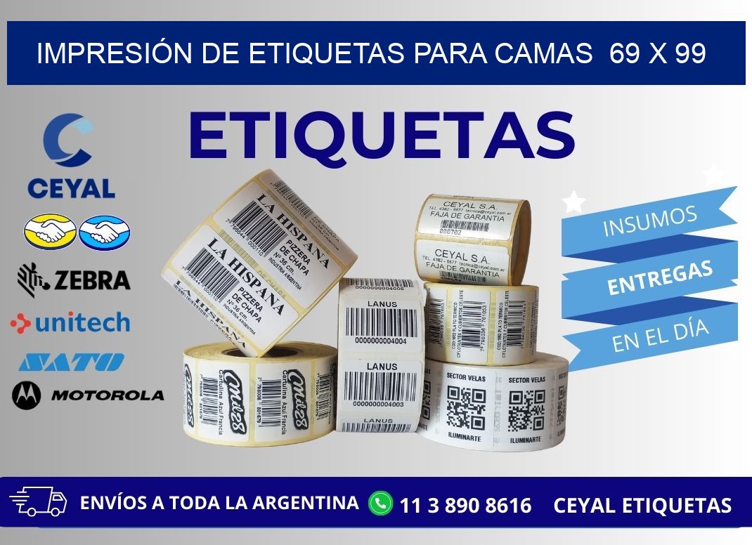IMPRESIÓN DE ETIQUETAS PARA CAMAS  69 x 99