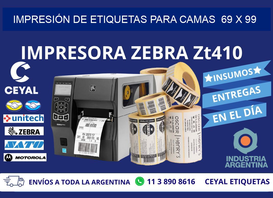 IMPRESIÓN DE ETIQUETAS PARA CAMAS  69 x 99