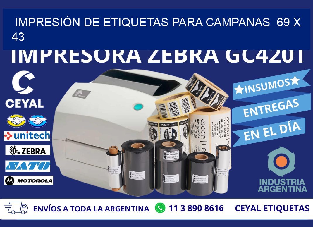 IMPRESIÓN DE ETIQUETAS PARA CAMPANAS  69 x 43