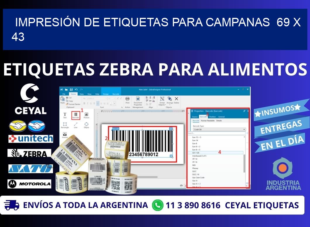 IMPRESIÓN DE ETIQUETAS PARA CAMPANAS  69 x 43