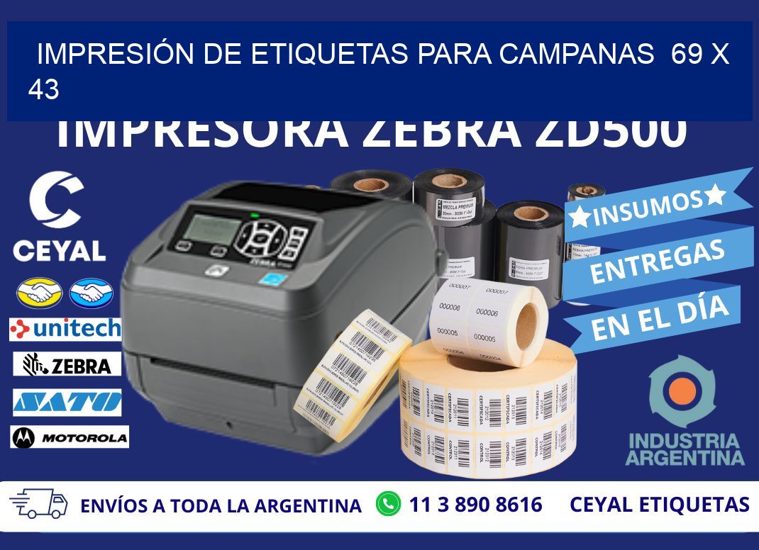 IMPRESIÓN DE ETIQUETAS PARA CAMPANAS  69 x 43
