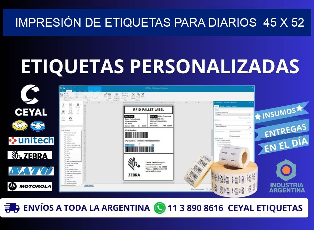 IMPRESIÓN DE ETIQUETAS PARA DIARIOS  45 x 52