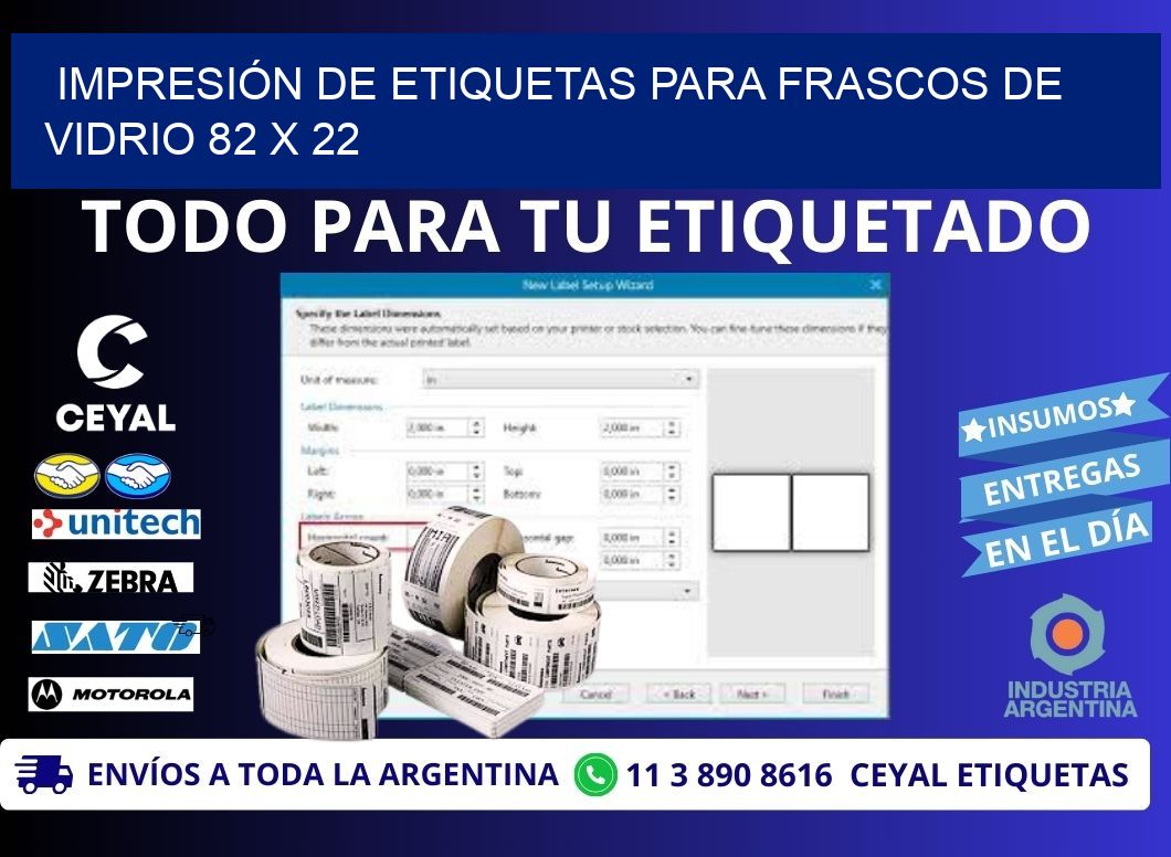 IMPRESIÓN DE ETIQUETAS PARA FRASCOS DE VIDRIO 82 x 22