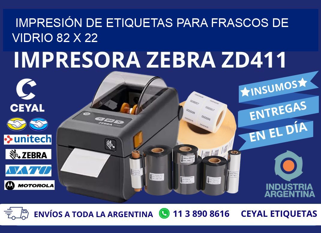 IMPRESIÓN DE ETIQUETAS PARA FRASCOS DE VIDRIO 82 x 22