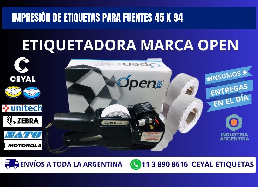 IMPRESIÓN DE ETIQUETAS PARA FUENTES 45 x 94