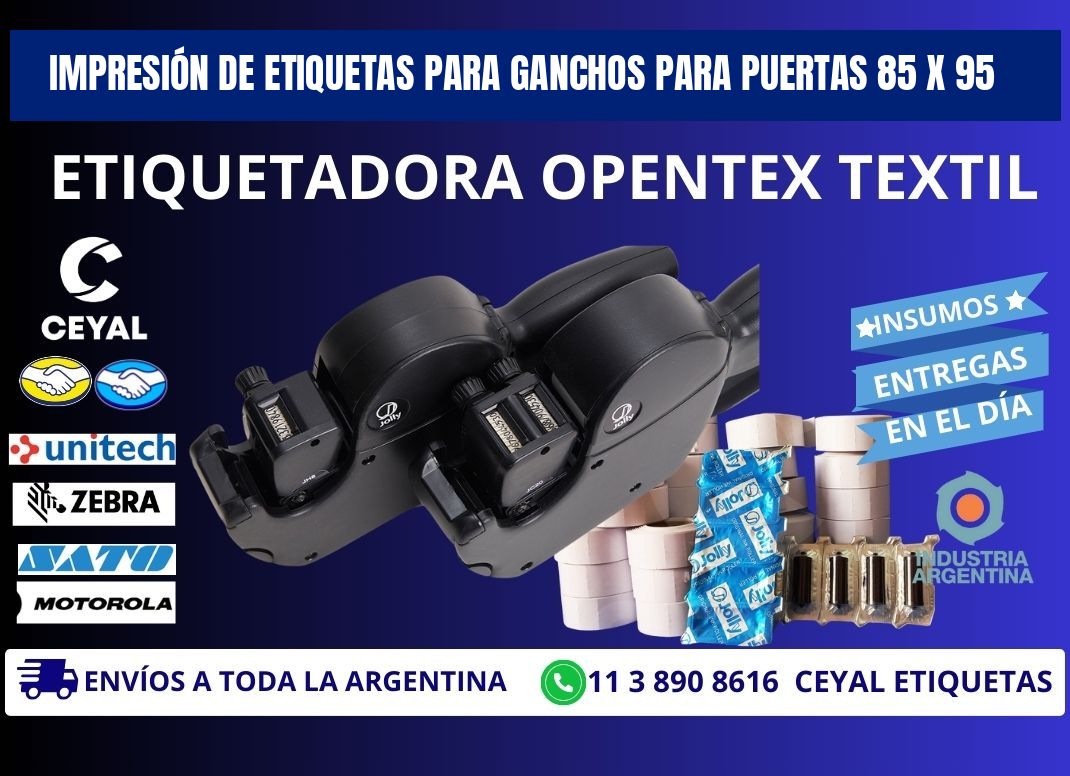 IMPRESIÓN DE ETIQUETAS PARA GANCHOS PARA PUERTAS 85 x 95