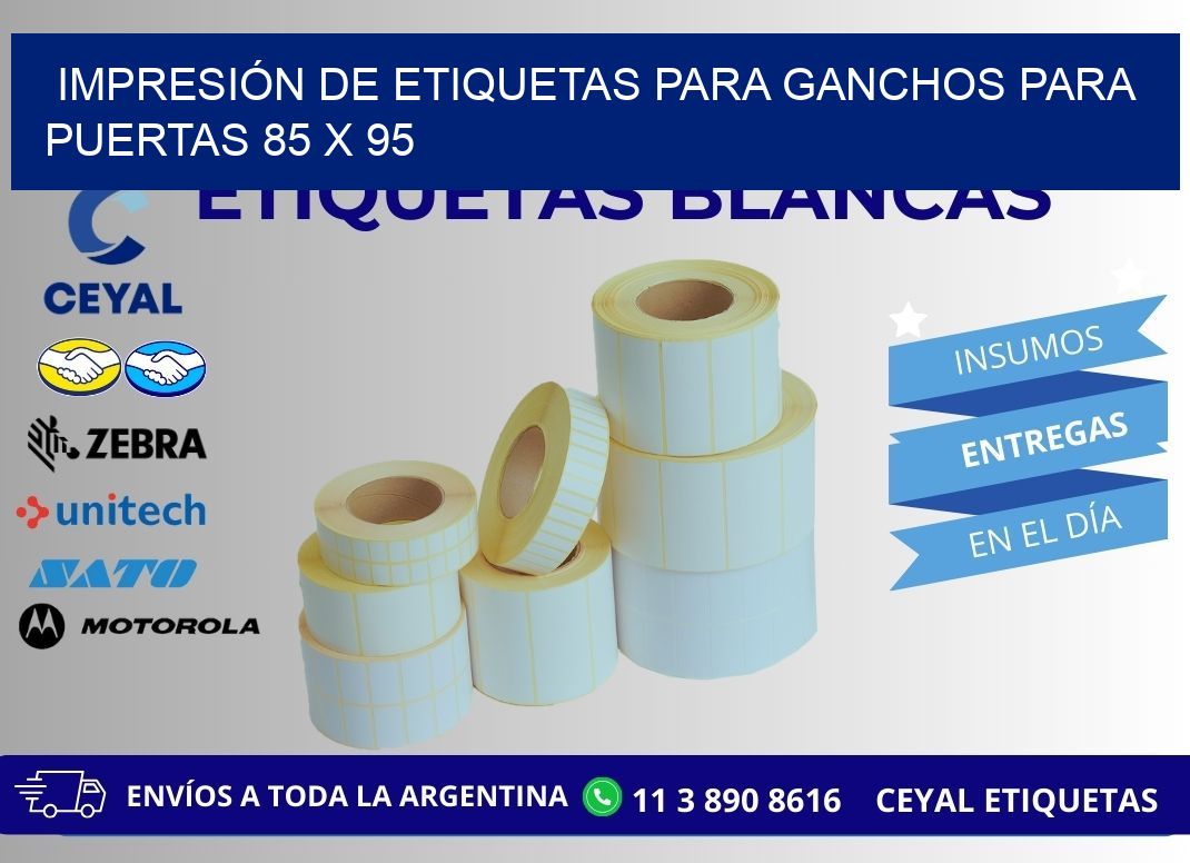 IMPRESIÓN DE ETIQUETAS PARA GANCHOS PARA PUERTAS 85 x 95