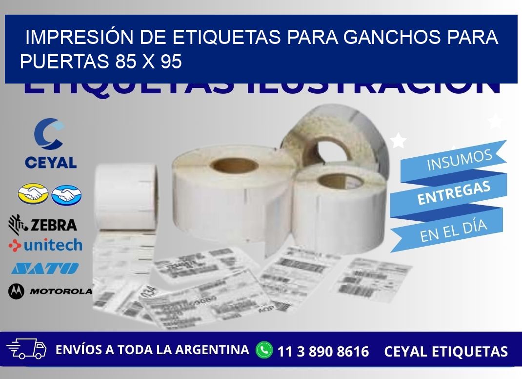 IMPRESIÓN DE ETIQUETAS PARA GANCHOS PARA PUERTAS 85 x 95
