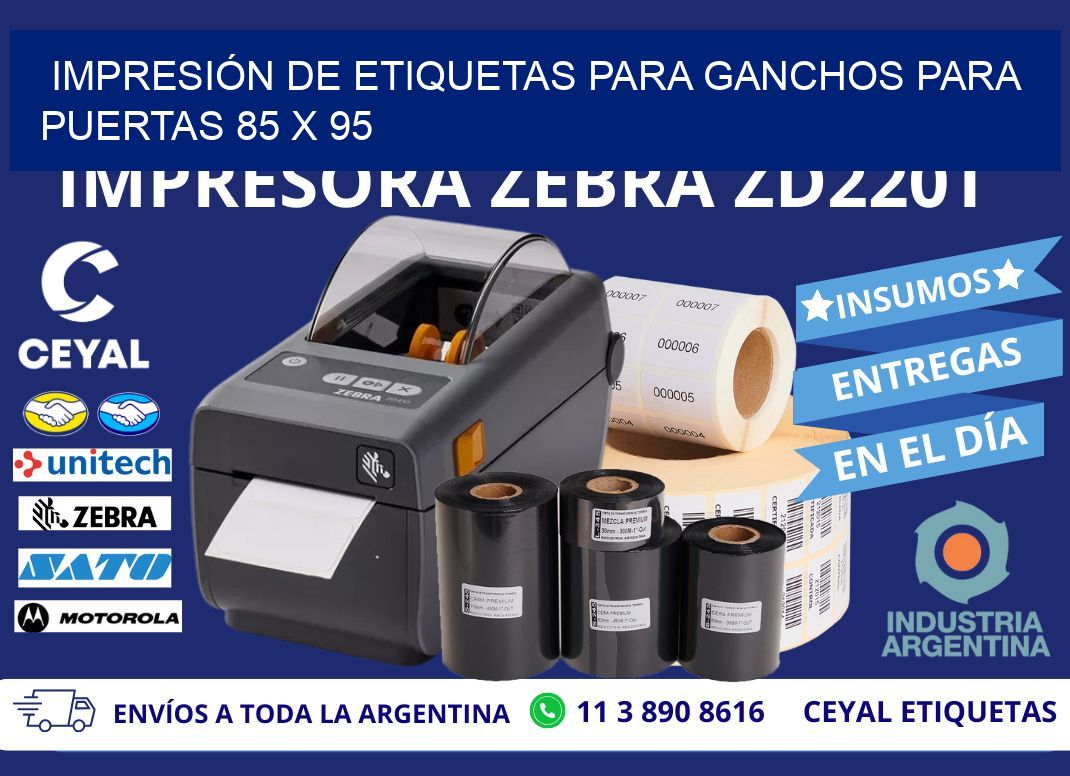 IMPRESIÓN DE ETIQUETAS PARA GANCHOS PARA PUERTAS 85 x 95