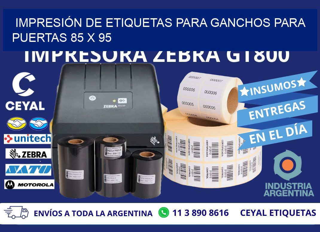 IMPRESIÓN DE ETIQUETAS PARA GANCHOS PARA PUERTAS 85 x 95