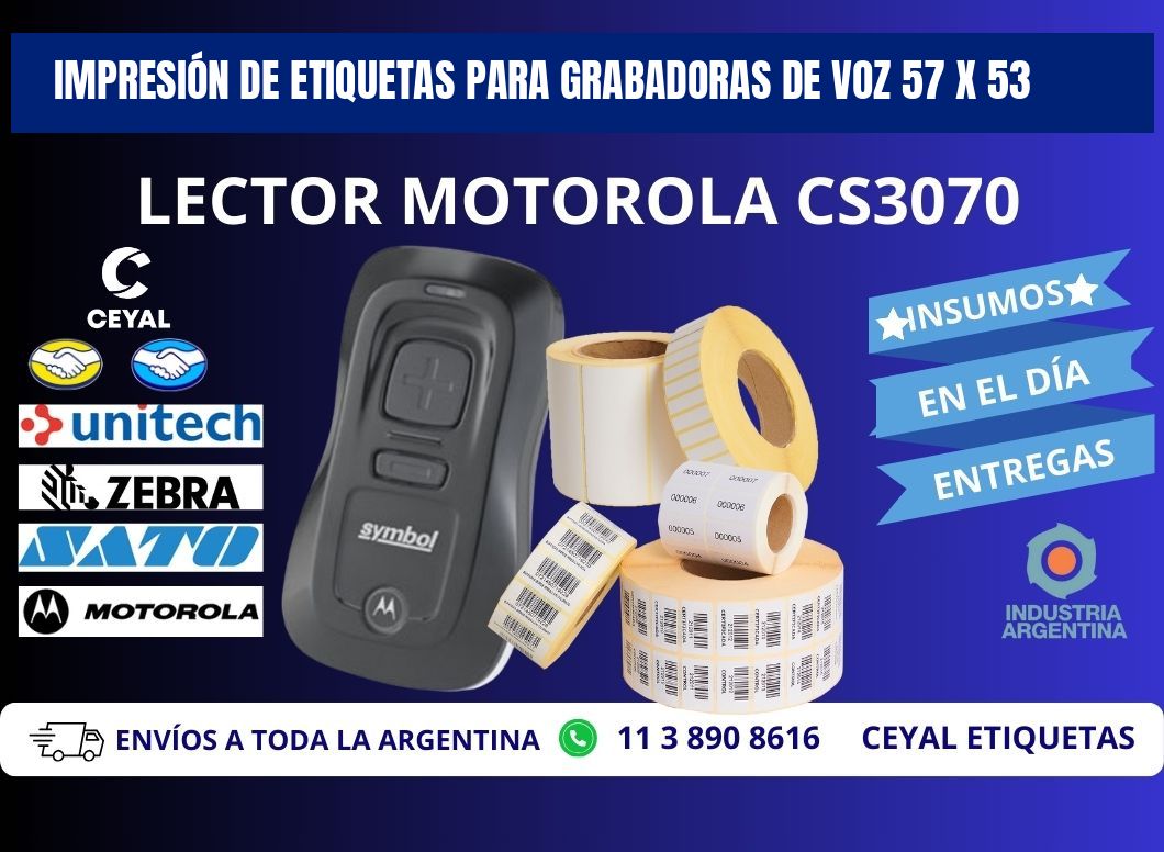 IMPRESIÓN DE ETIQUETAS PARA GRABADORAS DE VOZ 57 x 53