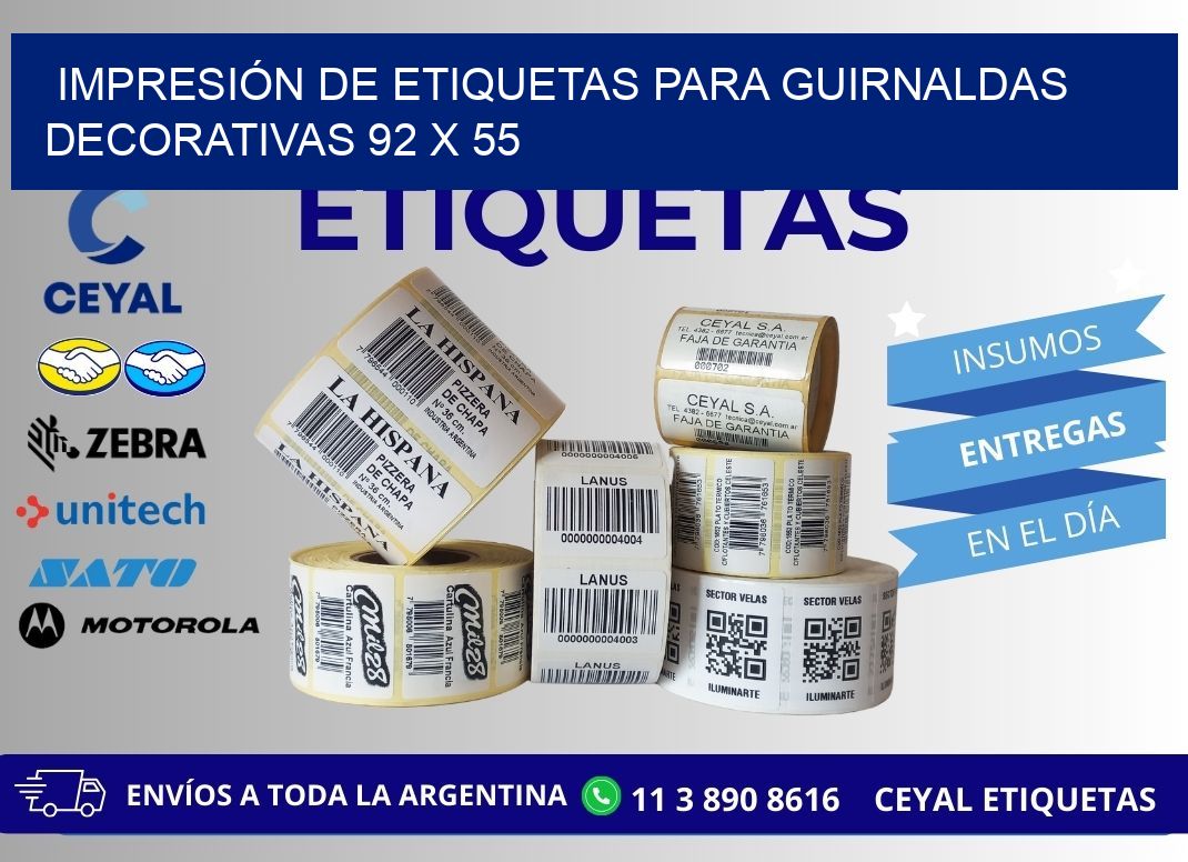 IMPRESIÓN DE ETIQUETAS PARA GUIRNALDAS DECORATIVAS 92 x 55