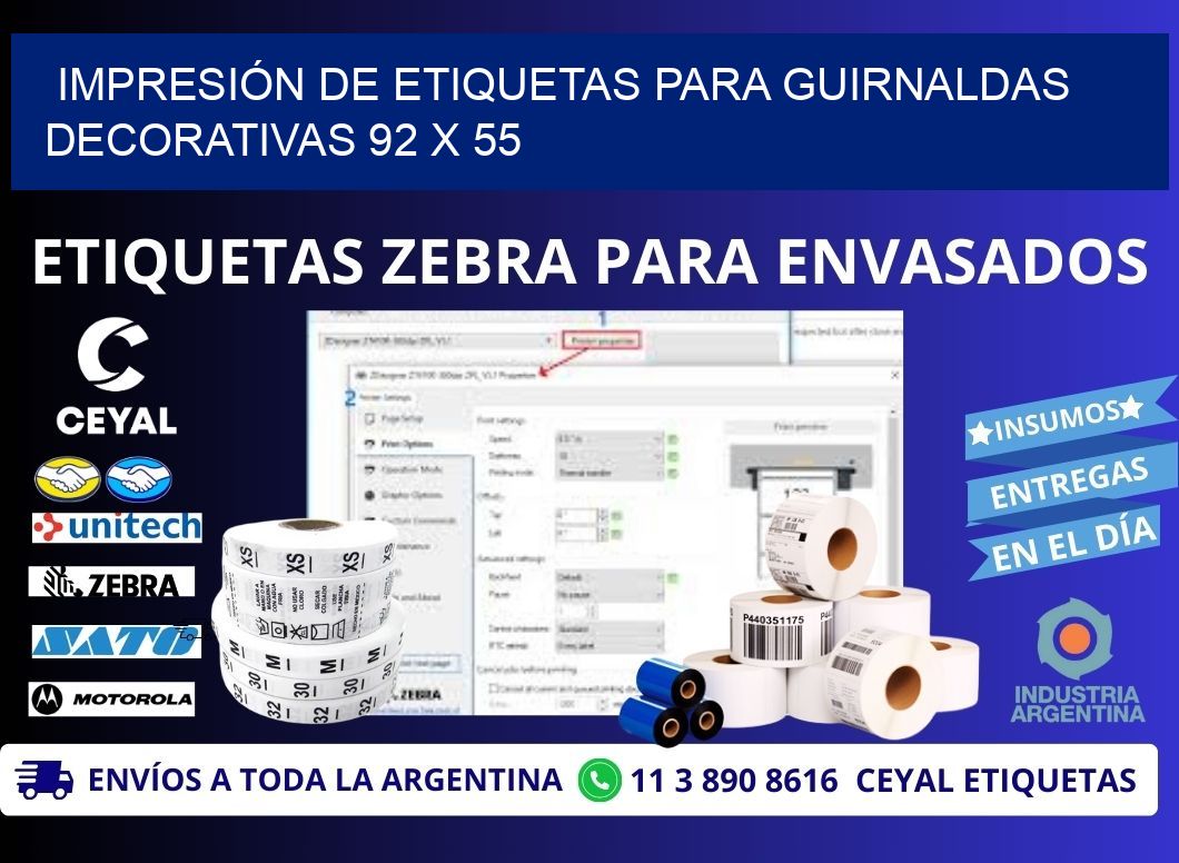 IMPRESIÓN DE ETIQUETAS PARA GUIRNALDAS DECORATIVAS 92 x 55