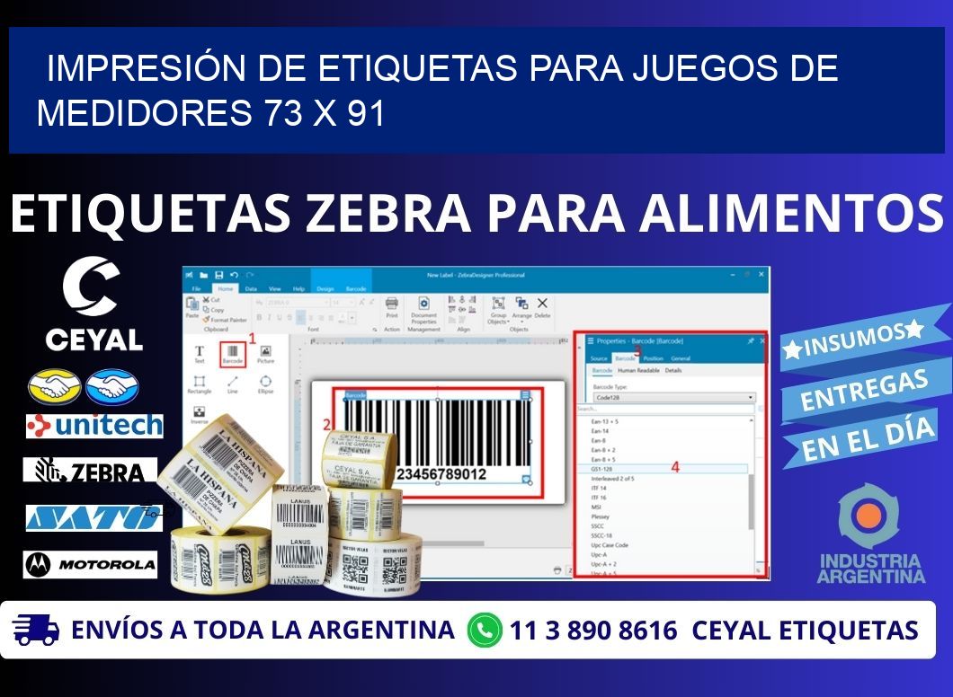 IMPRESIÓN DE ETIQUETAS PARA JUEGOS DE MEDIDORES 73 x 91