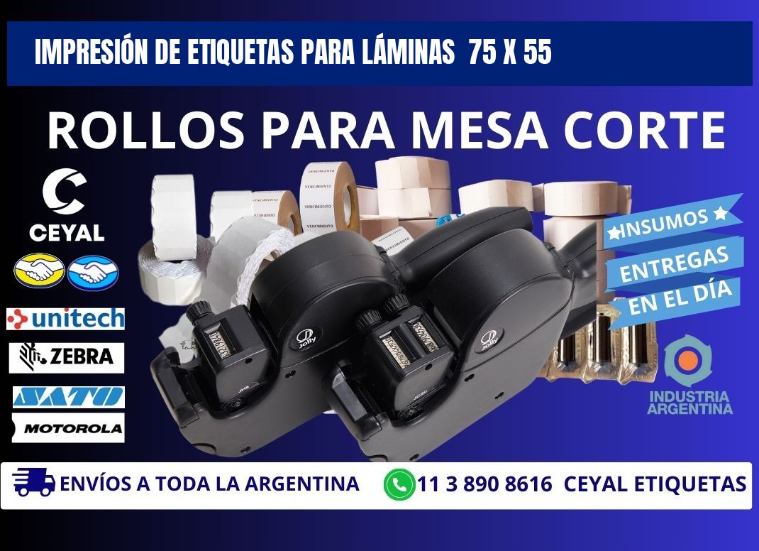 IMPRESIÓN DE ETIQUETAS PARA LÁMINAS  75 x 55
