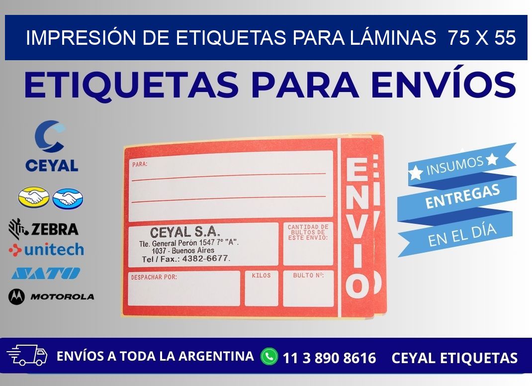 IMPRESIÓN DE ETIQUETAS PARA LÁMINAS  75 x 55