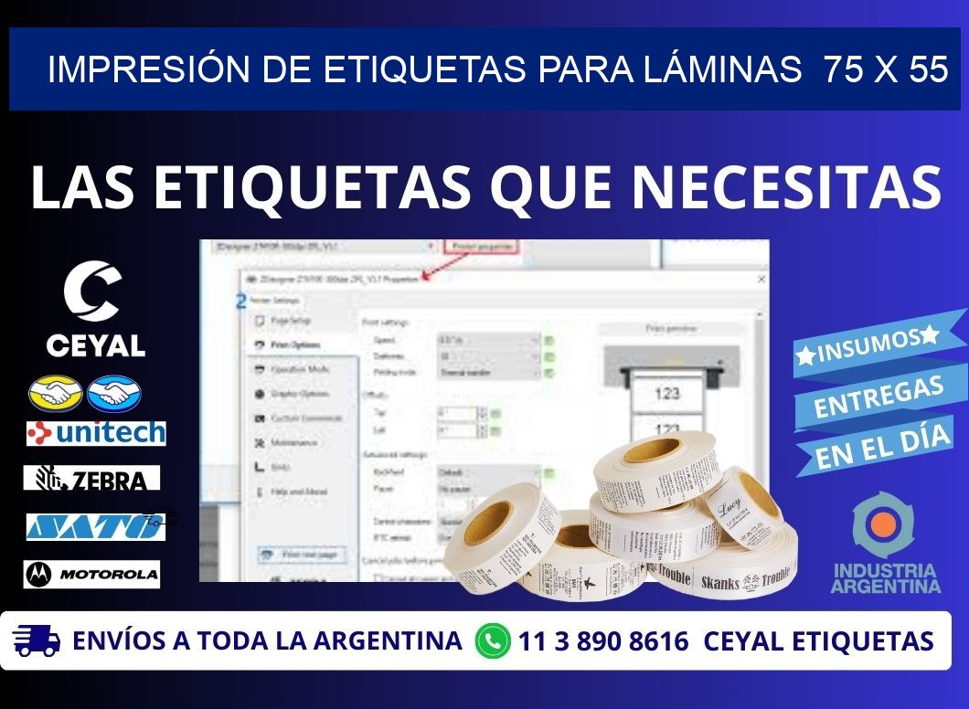 IMPRESIÓN DE ETIQUETAS PARA LÁMINAS  75 x 55