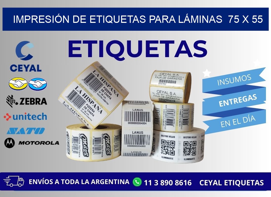 IMPRESIÓN DE ETIQUETAS PARA LÁMINAS  75 x 55