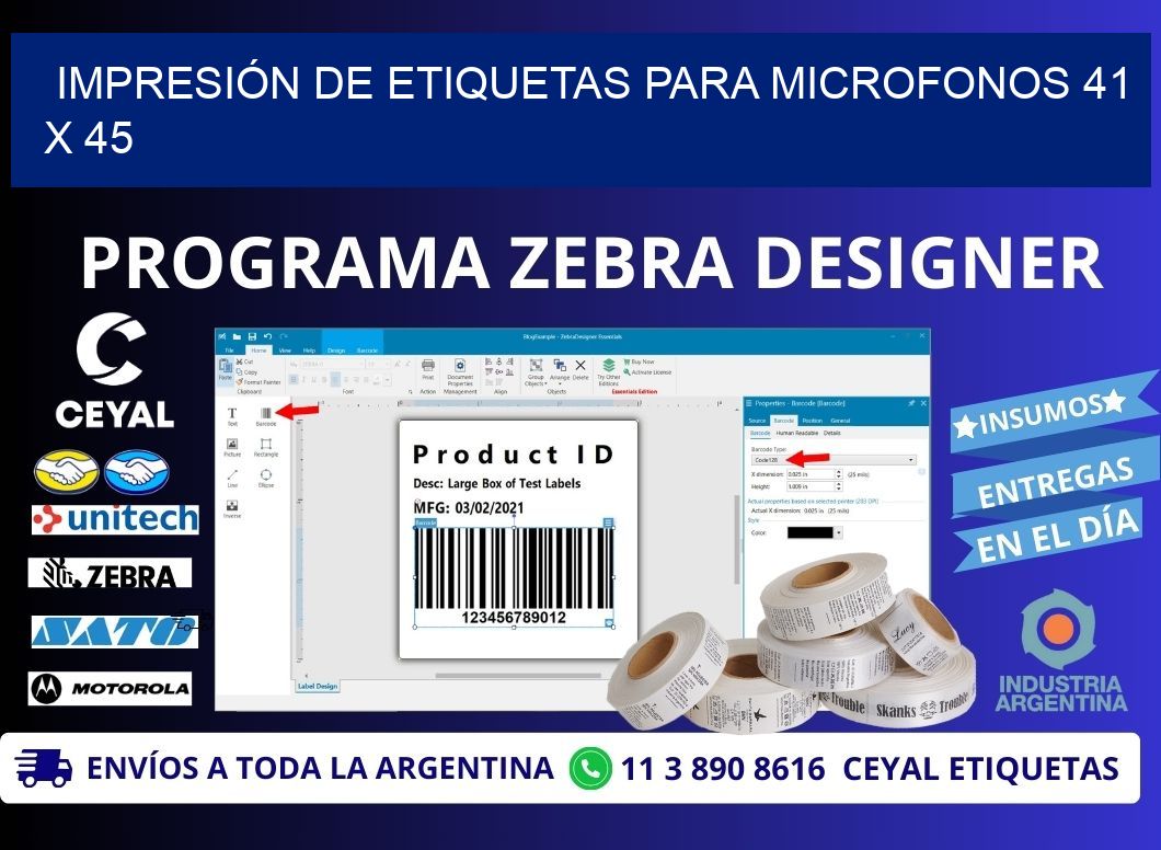 IMPRESIÓN DE ETIQUETAS PARA MICROFONOS 41 x 45