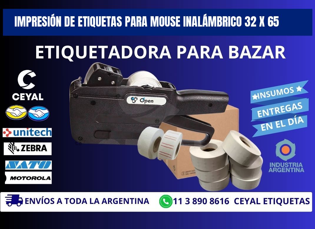 IMPRESIÓN DE ETIQUETAS PARA MOUSE INALÁMBRICO 32 x 65