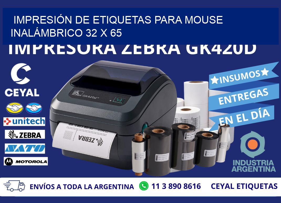 IMPRESIÓN DE ETIQUETAS PARA MOUSE INALÁMBRICO 32 x 65