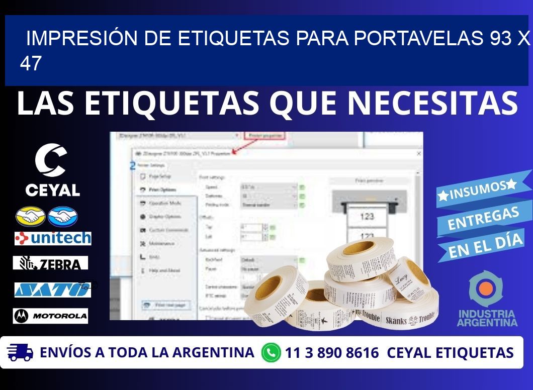 IMPRESIÓN DE ETIQUETAS PARA PORTAVELAS 93 x 47